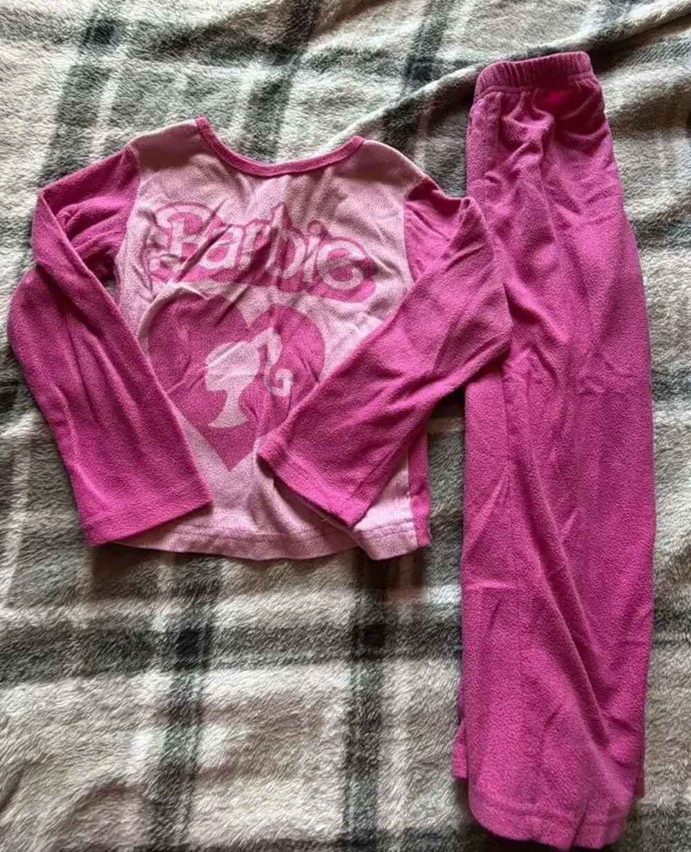 Barbie Girls Long Sleeve Fleece Pajama 2-Piece Set Pink